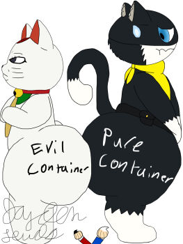 1boy 1girl ass body_writing cat dandadan furry highres huge_ass morgana_(persona_5) old old_woman persona persona_5 self-upload trap turbo_granny_(dandadan)