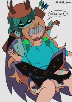 2girls adventure_time blonde_hair boots chocking fionna_campbell huntress_wizard multiple_girls yakza_draw yuri