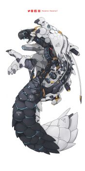 animal_focus artist_name black_sclera colored_sclera commentary english_commentary facebook_logo facebook_username full_body highres instagram_logo instagram_username mecha mechanization monster_hunter_(series) no_humans pixiv_logo pixiv_username robot simple_background solo tobi-kadachi twitter_logo twitter_username white_background xezeno