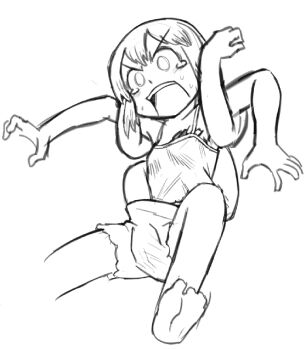 1girl 1other armpit_peek barefoot camisole city_(arawi_keiichi) collarbone greyscale molestation monochrome niikura_(city) official_style open_mouth restrained short_hair shorts shotlock sketch solo_focus sweat tears wide-eyed