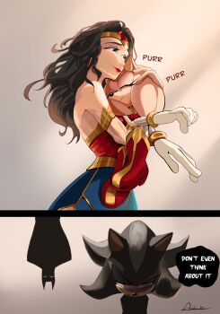 2boys 2girls absurdres amy_rose andoraliix animal_ears batman batman_(series) black_fur black_hair closed_eyes commentary crossover cuddling dc_comics english_commentary english_text furry glowing glowing_eyes gold_tiara hedgehog_boy hedgehog_girl highres long_hair multiple_boys multiple_girls pink_fur red_eyes scene_reference shadow_the_hedgehog silhouette size_difference smile sonic_(series) sonic_the_hedgehog_(idw) superhero_costume tiara upside-down wonder_woman wonder_woman_(series)