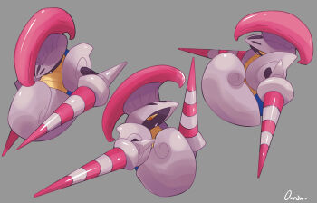 absurdres colored_sclera commentary_request escavalier full_body gen_5_pokemon highres multiple_views nintendo no_humans orange_pupils ouran pokemon pokemon_(creature) signature simple_background yellow_sclera