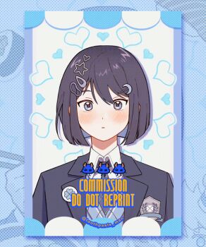 1boy 1girl animated animated_gif blue_eyes blush bowl brown_hair chibi chibi_inset chopsticks closed_mouth collared_shirt colored_inner_hair commentary_request drooling food grey_sweater_vest hair_ornament hairclip hat heart heart_hair_ornament holding holding_chopsticks lapels long_sleeves looking_at_viewer multicolored_hair necktie notched_lapels original screentones shirt short_hair smirk speech_bubble star_(symbol) star_hair_ornament sushi sweater_vest upper_body white_hair white_shirt winking_(animated) yagao_chaoren