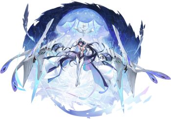 1girl absurdres areola_slip armpits arms_behind_head arms_up artist_request azur_lane bare_shoulders black_hair bodystocking bodysuit boots breasts cannon clothing_cutout coat coat_on_shoulders collarbone covered_erect_nipples covered_navel crossed_legs floating floating_hair floating_object full_body gloves hair_between_eyes high_heels highres honeycomb_(pattern) jellyfish kansas_(azur_lane) large_breasts leotard long_hair looking_at_viewer machinery mole mole_on_armpit mole_under_eye multicolored_coat non-humanoid_robot non-web_source official_art open_clothes open_coat parted_lips revealing_clothes rigging robot see-through_bodysuit see-through_clothes see-through_leotard sideboob skin_tight solo thigh_boots thighhighs thighs transparent_background two-sided_coat two-sided_fabric underboob very_long_hair white_coat white_gloves white_thighhighs