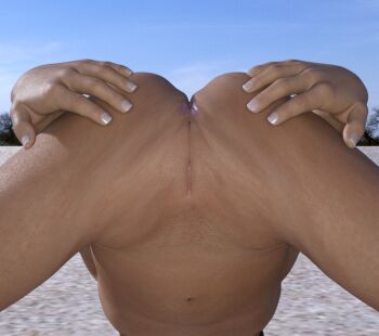 1girl 3d ass cleft_of_venus female_focus from_behind loli nude outdoors outside_border presenting presenting_anus pussy self-upload solo spread_ass tagme turugini