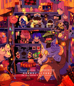 1other :3 ace_(playing_card) ace_of_clubs ace_of_diamonds ace_of_hearts ace_of_spades axe barefoot battle_axe brown_robe buttons c._round card chair character_doll closed_mouth clover_(deltarune) club_(shape) commentary_request deltarune diamond_(shape) doll fewer_digits film_grain full_body furry heart highres holding_sewing_needle indoors jevil king_(deltarune) kris_(dark_world)_(deltarune) kris_(deltarune) lancer_(deltarune) long_sleeves on_chair other_focus playing_card purple_fur puzzle_piece ralsei ralsei_(hat) robe rouxls_kaard rudinn_(deltarune) scissors seam_(deltarune) sewing shelf sitting solo spade_(shape) staff star_(symbol) stitched_mouth stitches susie_(dark_world)_(deltarune) susie_(deltarune) sword taharu_(papiyas) the_original_starwalker twitter_username utdr_(toby_fox) watermark weapon window wooden_chair