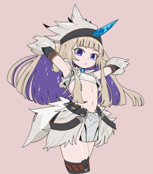 amanogawa_shiina armpits arms_up blonde_hair flat_chest jushikuroni kirin_(armor) midriff monster_hunter_(series) navel phase_connect purple_eyes purple_hair tagme virtual_youtuber