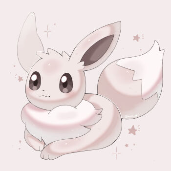 alternate_color animal_focus brown_eyes closed_mouth commentary_request eevee gen_1_pokemon grey_background grey_fur highres iwasi_29 mane nintendo no_humans pokemon pokemon_(creature) shiny_pokemon sitting sparkle star_(symbol) tail