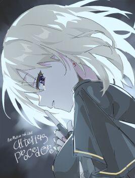 1girl bang_dream! bang_dream!_it's_mygo!!!!! blonde_hair breasts capelet commentary doloris_(bang_dream!) earrings fingerless_gloves gloves grey_capelet grey_gloves highres jewelry looking_at_viewer medium_breasts medium_hair misumi_uika ora_(oraora_oekaki) purple_eyes solo