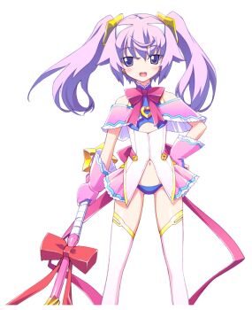 1girl back_ribbon bandeau bare_shoulders blue_bandeau blue_panties chaos;head chaos;head_love_chu_chu! chest_ribbon clothing_cutout cute_weapon earrings erin-fray_orgel fingerless_gloves flat_chest frown game_cg gloves gold_trim hair_ornament halterneck hand_on_own_hip hands_on_own_hips holding holding_mace holding_weapon horns jewelry long_hair looking_at_viewer mace magical_girl matsuo_yukihiro narrowed_eyes navel non-web_source off_shoulder official_art open_mouth panties petticoat purple_eyes purple_hair red_ribbon ribbon science_adventure solo sprite star_(symbol) star_hair_ornament thighhighs thighs transparent_background triangle_mouth twintails underboob_cutout underwear weapon white_horns white_thighhighs zettai_ryouiki