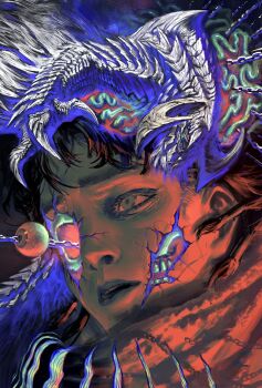 1other bird bird_skeleton chain commentary_request eyeball eyelashes highres open_mouth original subbaru surreal teeth