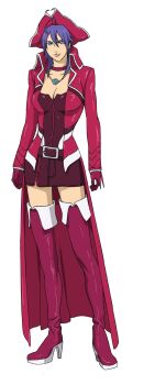 1girl blue_eyes boots breasts coat female_focus gloves hat large_breasts latex looking_at_viewer love_heart_(kof) medium_hair pale_skin purple_hair skirt smile the_king_of_fighters