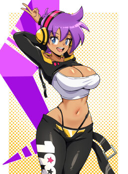 Rule 34 | 1girl, breasts, cleavage, dark-skinned female, dark skin, purple hair, shantae, shantae (series), zuchysdraws