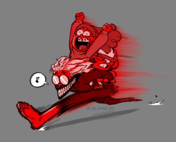 1girl 2boys baseball_cap beamed_sixteenth_notes braces brother_and_sister carrying commentary crossover dandadan dipper_pines english_commentary glasses gravity_falls hairband hat jinjango mabel_pines motion_lines multiple_boys musical_note one_eye_closed opaque_glasses piggyback running siblings spoken_musical_note takakura_ken_(dandadan) takakura_ken_(transformed)_(dandadan) twins white_hair