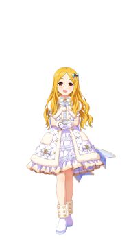 1girl belt blonde_hair buttons forehead full_body fur_trim gloves hair_ornament idol_clothes idolmaster idolmaster_cinderella_girls idolmaster_cinderella_girls_starlight_stage mochizuki_hijiri official_art open_mouth red_eyes solo transparent_background