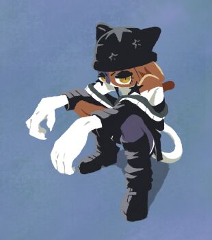 alphs20 animal_hat bad_link black_boots black_socks boots calico_(pattern) calico_cat cat_hat clothes_lift earrings fortnite hat highres jewelry kneehighs meow_skulls socks star_(symbol) star_earrings sweater sweater_lift