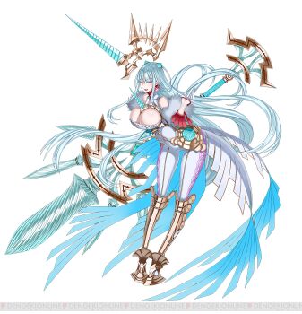 1girl blue_hair breasts bursting_breasts full_body gloves highres honjou_raita large_breasts long_hair official_art phantasy_star red_eyes sega selvaria_bles senjou_no_valkyria_(series)