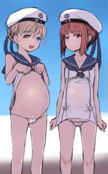 10s 2girls hat hokamichi kantai_collection loli multiple_girls pregnant short_hair taji_(crowview) z1_leberecht_maass_(kancolle) z3_max_schultz_(kancolle)
