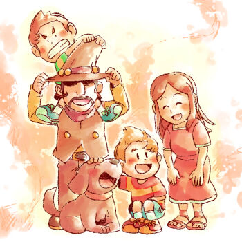 :p boney claus_(mother_3) cowboy dad dog dress family father_and_son flint_(mother_3) hinawa lucas_(mother_3) mother_(series) mother_3 multiple_boys nintendo non-web_source smile tongue tongue_out western