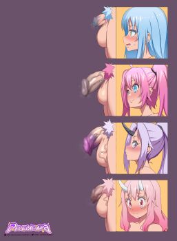 4futa absurdres ahoge artist_name blue_eyes blue_hair blush censored chart closed_mouth develadara flaccid futanari highres horns long_hair long_image matching_hair/eyes medium_hair milim_nava mosaic_censoring multiple_futa nude open_mouth penis penis_chart penis_comparison penis_size_comparison pink_hair ponytail pubic_hair purple_background purple_eyes purple_hair red_eyes rimuru_tempest shion_(tensura) shuna_(tensura) simple_background single_horn small_penis smile sweat sweatdrop tensei_shitara_slime_datta_ken testicles twintails veins veiny_penis veiny_testicles yellow_eyes