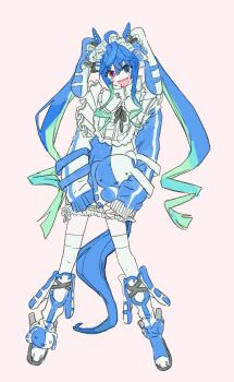 1girl @_@ ahoge animal_ears aqua_hair blue_eyes blue_hair blue_jacket bow crossed_bangs full_body hair_bow heterochromia highres horse_ears horse_girl horse_tail jacket jersey_maid legs_apart long_hair long_sleeves maid multicolored_hair open_mouth otaku_in_dream purple_eyes rabbit_ears sharp_teeth sidelocks simple_background sleeves_past_fingers sleeves_past_wrists solo standing stuffed_animal stuffed_rabbit stuffed_toy tail teeth twin_turbo_(umamusume) twintails two-tone_hair umamusume unconventional_maid very_long_hair