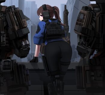 1girl absurdres ass cqcnorthfish expressionless highres looking_at_viewer looking_back ponytail tagme