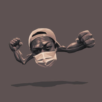 1boy 5health asian backwards_hat brown_theme clenched_hands fusion gen_1_pokemon geodude hat looking_to_the_side male_focus mask monochrome nintendo pokemon pokemon_(creature) real_life shadow v-shaped_eyebrows veins waiwai what