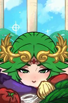 1girl akairiot animated breasts carrot cleavage fellatio green_eyes green_hair lips palutena simulated_fellatio tagme video