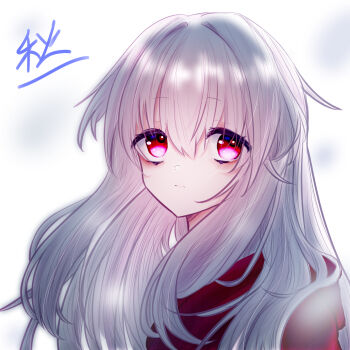 1girl child clara_(honkai:_star_rail) closed_mouth coat commentary_request dated_commentary hair_between_eyes highres honkai:_star_rail honkai_(series) long_hair looking_at_viewer mixed-language_commentary no_headwear red_coat red_eyes simple_background snow user_dmku3382 white_background white_hair