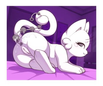 Rule 34 | 1girl, absurdres, anal beads, animal sexualization, anus, black eyes, cat, closed mouth, commentary, english commentary, fang, fang out, highres, indoors, kekitopu, no humans, original, pussy, sex toy, solo, uncensored