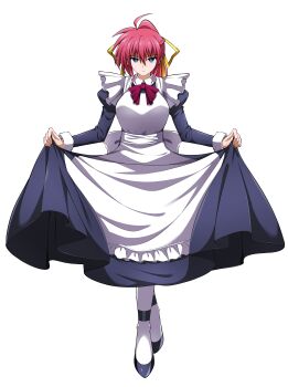 Rule 34 | 1girl, absurdres, ahoge, alternate costume, arm guards, armored boots, blue eyes, bob cut, boots, braid, breasts, closed mouth, clothes lift, commentary request, commission, cropped jacket, crown braid, curtsey, dress, dress lift, enmaided, fingerless gloves, full body, gloves, hair between eyes, hair ribbon, high ponytail, highres, large breasts, long hair, long sleeves, looking at viewer, lyrical nanoha, mahou shoujo lyrical nanoha, mahou shoujo lyrical nanoha a's, maid, mind control, oshimaru026, pink hair, pixiv commission, ponytail, puffy short sleeves, puffy sleeves, ribbon, short sleeves, signum, simple background, solo, tachi-e, variant set, white background, yellow ribbon