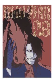1boy 2026 animal black_hair bleach bleach:_sennen_kessen-hen border chinese_zodiac facial_hair gloves happy_new_year highres horse jacket kubo_tite long_hair new_year official_art quincy_(bleach) second-party_source simple_background sternritter turtleneck upper_body white_border year_of_the_horse yhwach