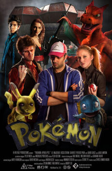 2girls 3boys 3d ash_ketchum brock_(pokemon) charizard gen_1_pokemon gun gym hat ivysaur james_(pokemon) jessie_(pokemon) misty_(pokemon) movie_poster multiple_boys multiple_girls nintendo parody pikachu poke_ball poke_ball_(basic) pokemon pokemon_(anime) pokemon_(classic_anime) pokemon_(creature) pokemon_apokelypse squirtle third-party_source weapon