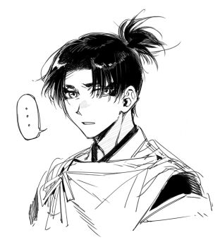 ... 1boy :o blush commentary cropped_shoulders forehead greyscale hair_over_one_eye highres kagurabachi male_focus monochrome nose_blush parted_lips qingyao_u3u short_hair simple_background solo speech_bubble spoken_ellipsis symbol-only_commentary uruha_youji