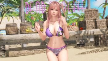 1girl 3d beach bikini breasts cleavage dead_or_alive dead_or_alive_6 highres honoka_(doa) large_breasts official_art swimsuit tecmo