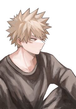 1boy bakugou_katsuki black_pants black_shirt blonde_hair boku_no_hero_academia closed_mouth commentary_request crew_neck facial_scar highres long_sleeves male_focus miya29kg orange_eyes pants parted_bangs scar scar_on_cheek scar_on_face shirt short_hair simple_background solo spiked_hair white_background