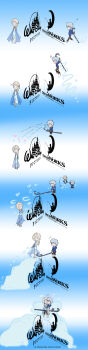 1boy 1girl absurdres blonde_hair blue_eyes comic_strip crossover disney dreamworks elsa_(frozen) frozen_(disney) high_heels highres jack_frost_(rise_of_the_guardians) logo rise_of_the_guardians tears white_hair