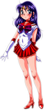 Rule 34 | 1990s (style), bishoujo senshi sailor moon, blush, choker, eyeball (artist), high heels, highres, hino rei, purple eyes, purple hair, pussy, sailor mars, see-through clothes, skirt, smile, uncensored