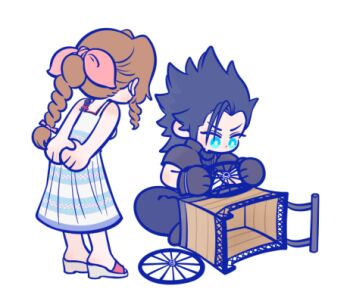 105zz 1boy 1girl aerith_gainsborough armor arms_behind_back bare_shoulders black_gloves black_hair blue_eyes braid braided_ponytail brown_hair commentary_request crisis_core_final_fantasy_vii dress drill_hair drill_sidelocks final_fantasy final_fantasy_vii full_body gloves hair_ribbon indian_style long_hair looking_at_another lowres pink_ribbon ponytail ribbon sandals shoulder_armor sidelocks sitting sleeveless sleeveless_dress sleeveless_turtleneck spiked_hair standing sweater turtleneck turtleneck_sweater wagon white_background zack_fair