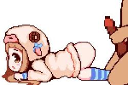 1boy 1girl age_difference all_fours animal_hoodie animated ass balloon_womb blinking blue_legwear blush bottomless brown_eyes brown_hair coat cum cum_in_pussy cum_overflow cum_pool cumdrip doggystyle ejaculation from_side happy_sex head_out_of_frame hetero hinainf hood ichihara_nina idolmaster idolmaster_cinderella_girls internal_cumshot loli lowres open_mouth penis pixel_art sex sex_from_behind simple_background smile socks striped_legwear top-down_bottom-up uterus vaginal video white_background x-ray