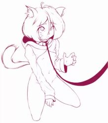 1girl animal_ear_fluff animal_ears animated antenna_hair between_legs blinking bob_cut bottomless cat_ears cat_girl cat_tail closed_mouth collar convenient_arm ear_wiggle facial_mark female_focus fir3born flat_chest full_body groin hair_between_eyes hand_between_legs hand_up hood hood_down hooded_shrug kneeling leash long_sleeves looking_up looping_animation monochrome navel nipples original raised_eyebrows short_hair shrug_(clothing) sidelocks simple_background sketch solo split_mouth stomach tail tail_wagging thighs thonk_(fir3born) video whisker_markings white_background