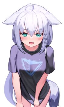 1girl black_shirt blouse braid deaver hair_between_eyes highres hololive long_hair shirakami_fubuki shirt simple_background solo very_long_hair virtual_youtuber white_background