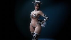 3d absurdres animal_print animated bikini breasts cow_print cow_print_bikini highres print_bikini shiranui_mai street_fighter street_fighter_6 swimsuit tagme video virt-a-mate