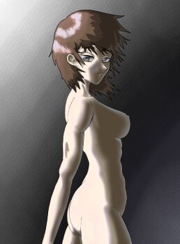 1girl abs absurdres ass brown_hair completely_nude expressionless highres huge_ass non-web_source nude thick_thighs thighs wide_hips