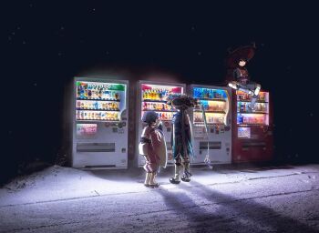 3boys arm_at_side armor begging black_bodysuit black_bridal_gauntlets black_eyes black_hair black_kimono black_leggings black_sandals black_sash black_shorts black_sleeves blue_cape blue_hat blue_sleeves blunt_ends bodysuit bridal_gauntlets brown_sandals cape carbuncly closed_mouth clothing_cutout doll_joints fingernails frilled_sleeves frills furisode genshin_impact geta gold han&#039;eri hat hip_vent index_finger_raised japanese_armor japanese_clothes jewelry jingasa joints kariginu kimono kote kurokote layered_kimono layered_sleeves leg_warmers leggings looking_down mandarin_collar multiple_boys multiple_persona neck_ring night o-ring open_clothes open_kimono open_mouth palms_together pants pelvic_curtain pointing pointing_at_object purple_pants purple_rope purple_sash purple_sleeves red_hat red_kimono rope sandals sash scaramouche_(genshin_impact) scaramouche_(kabukimono)_(genshin_impact) shaded_face shadow shimenawa shorts shoulder_cutout sitting snowing standing stirrup_legwear toeless_legwear toes vending_machine wanderer_(genshin_impact) white_kimono white_leg_warmers white_rope white_sleeves white_trim zouri