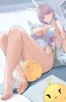 1girl absurdres animal_ears azur_lane blush bow bowtie breasts collar commentary curtains detached_collar gradient_bow gradient_bowtie gradient_clothes gradient_hair gradient_leotard hand_on_own_chest head_tilt highres indoors knees_up large_breasts leotard long_hair looking_at_viewer manjuu_(azur_lane) multicolored_eyes multicolored_hair pink_eyes pink_hair playboy_bunny plymouth_(azur_lane) rabbit_ears sitting smile suo_bu_ye_feng thighs white_bow white_bowtie white_collar white_leotard white_wrist_cuffs wrist_cuffs