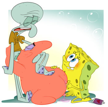 Rule 34 | 3boys, anal fingering, fellatio, fingering, group sex, mmm threesome, multiple boys, oral, patrick star, penis, spongebob squarepants, spongebob squarepants (series), squidward tentacles, threesome, yaoi