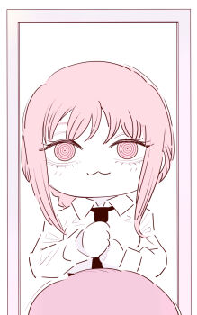 1girl :3 chainsaw_man chibi chibi_only closed_mouth deer60868637 highres limited_palette makima_(chainsaw_man) necktie pink_eyes pink_hair reflection ringed_eyes sidelocks solo