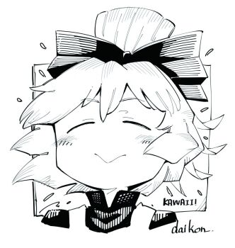Rule 34 | 1girl, :>, artist name, black shirt, bow, closed eyes, commentary request, cropped torso, daitai konna kanji, dress, facing viewer, greyscale, hair bow, kurodani yamame, monochrome, shirt, short hair, smile, solo, touhou, upper body