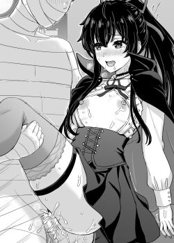 1boy 1girl absurdres ahoge alternate_costume alternate_hairstyle bad_source bandaged_leg bandaged_torso bandages bar_censor blush breasts censored choker cloak clothed_sex corset cum cum_overflow frilled_shirt frills greyscale halloween_costume hetero high_ponytail highres holding_another&#039;s_leg inanaki_shiki long_hair long_sleeves monochrome mummy_costume naked_bandage nipples open_clothes open_mouth open_shirt penis ponytail sex shirt skirt small_breasts solo_focus standing standing_sex sweat tearing_up textless_version thigh_strap thighhighs thighs vampire_costume yahari_ore_no_seishun_lovecome_wa_machigatteiru. yukinoshita_yukino